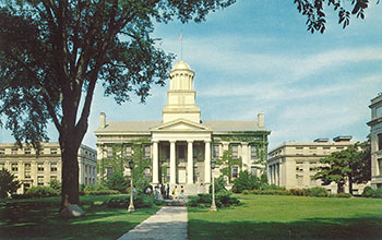 Street view of Old Capitol, University of Iowa, c. 1970. (University of Iowa Libraries)
